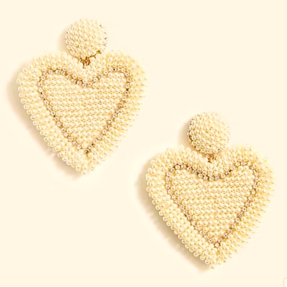 J Crew Beaded heart pearl statement earrings - Picture 1 of 6